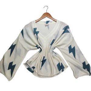 Pol Anthropologie Lightning Bolt Crop Sweater Small White Blue Boxy
